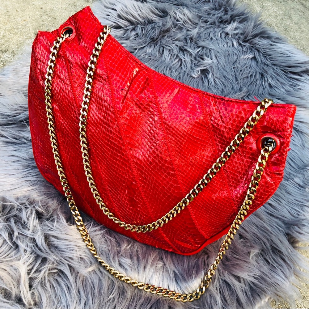 Vintage snakeskin chain link purse